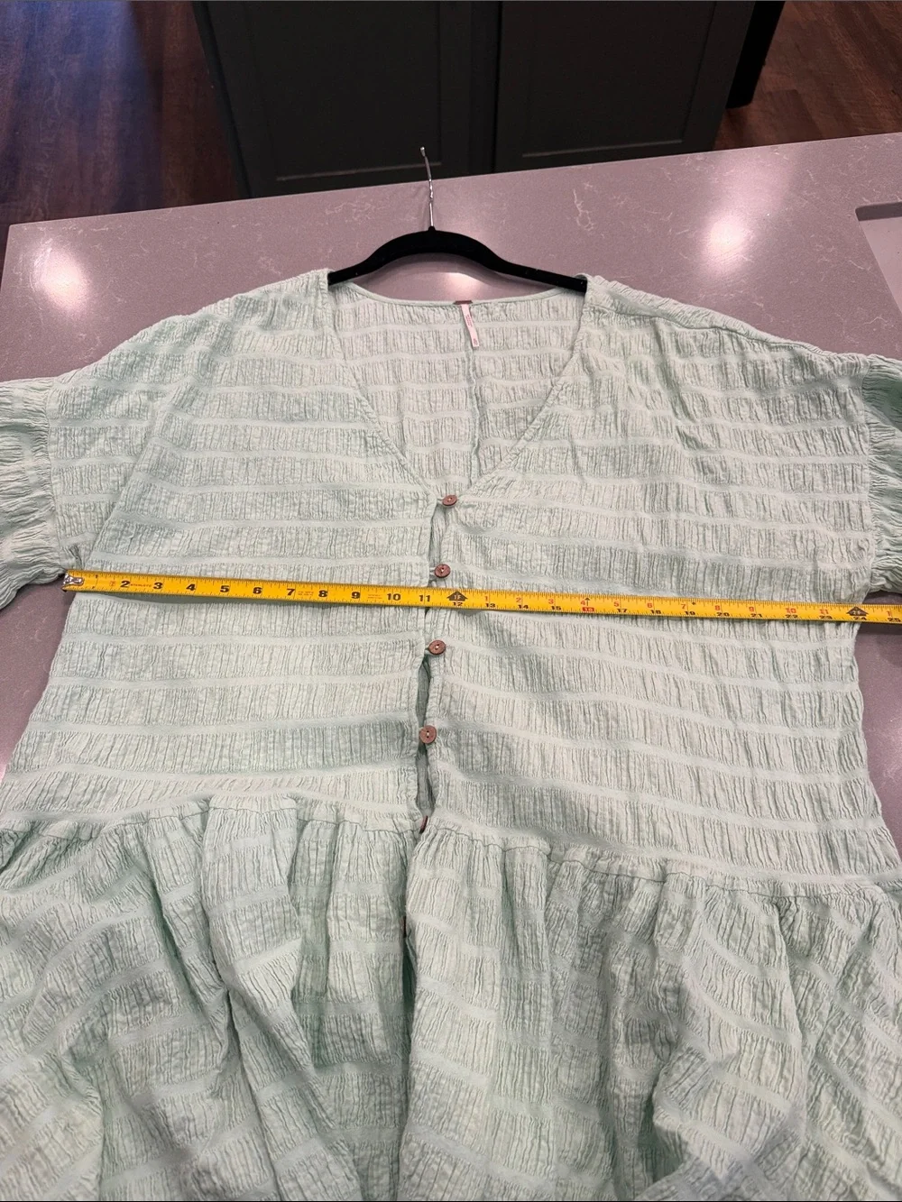 Free People Mint Green Textured Button-Front Mini Dress